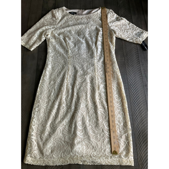 AGB Cream Lace Sheath Dress Short Sleeve Lined Women’s Size 12 NWT - Picture 5 of 8